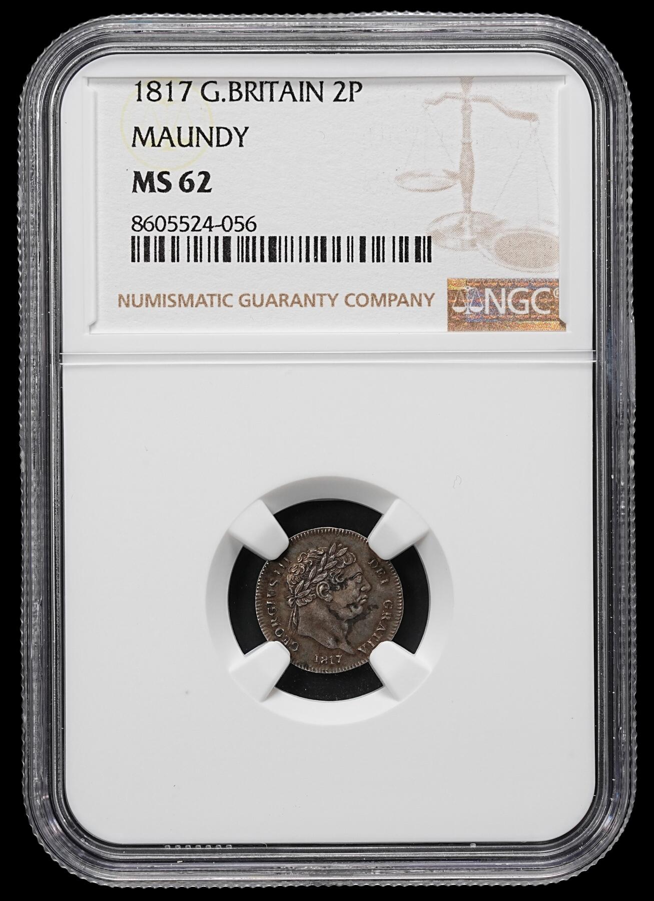 修遠堂世界钱币第九十五期 NGC MS62 1817年英国2便士濯足银币