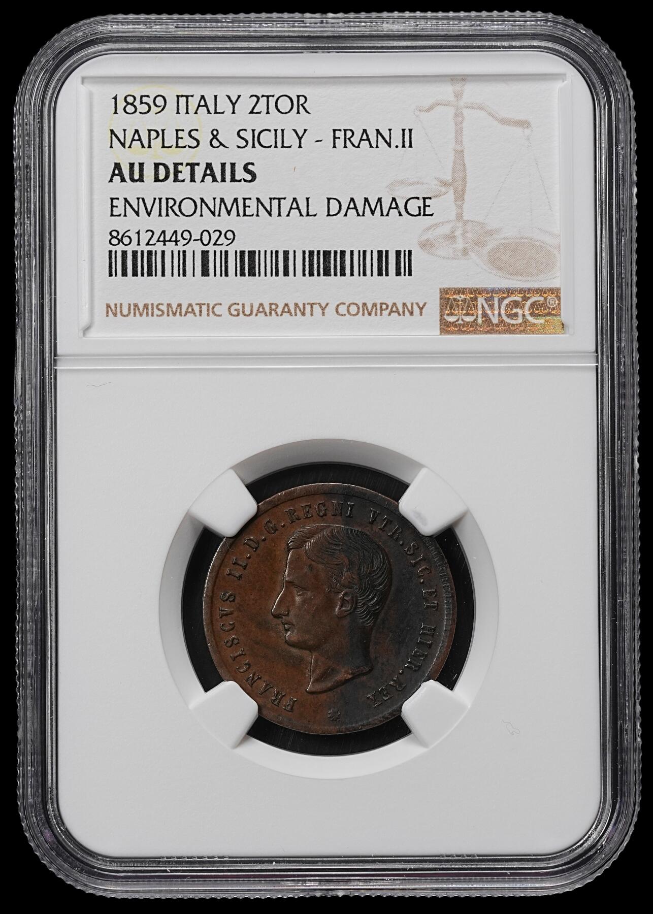 修遠堂世界钱币第九十五期 NGC AUD 1859年那不勒斯2 TORNESI铜币