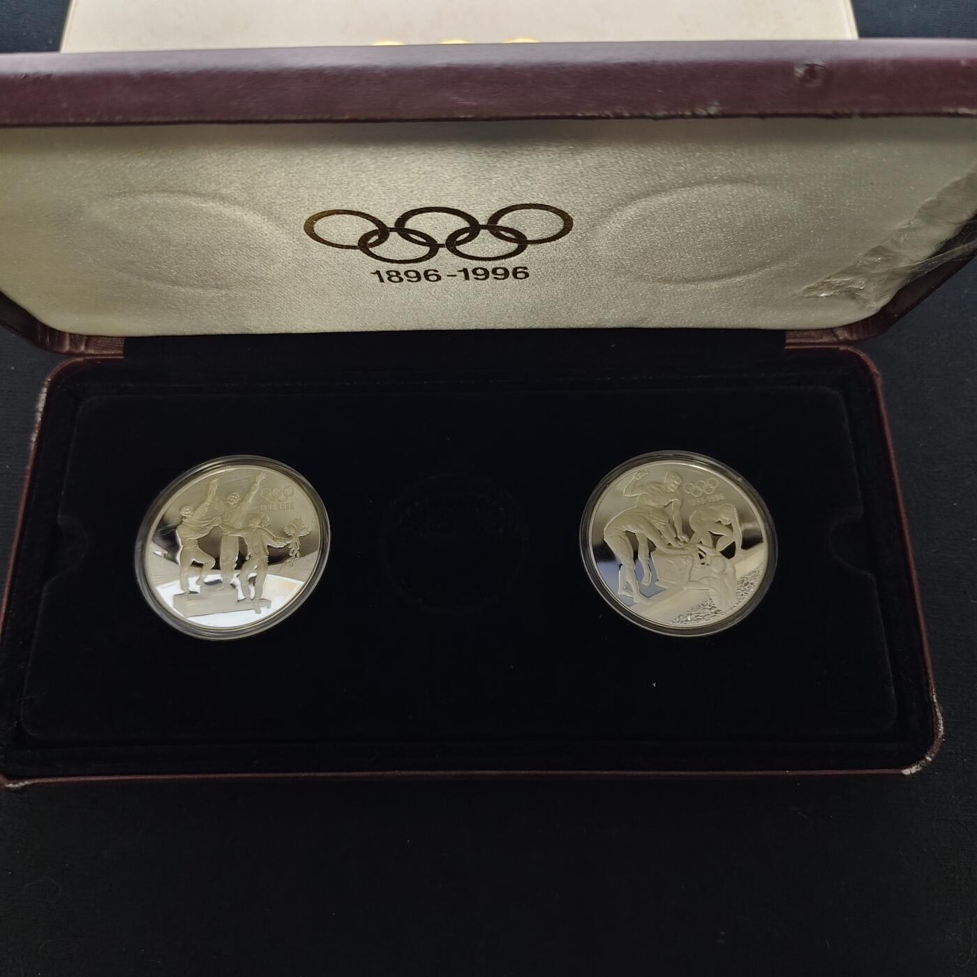 【全场包邮】纯粹捡漏拍483场（免费代拍第20场） 澳大利亚1993年20元奥运百年精制纪念银币2枚全套-盒证全