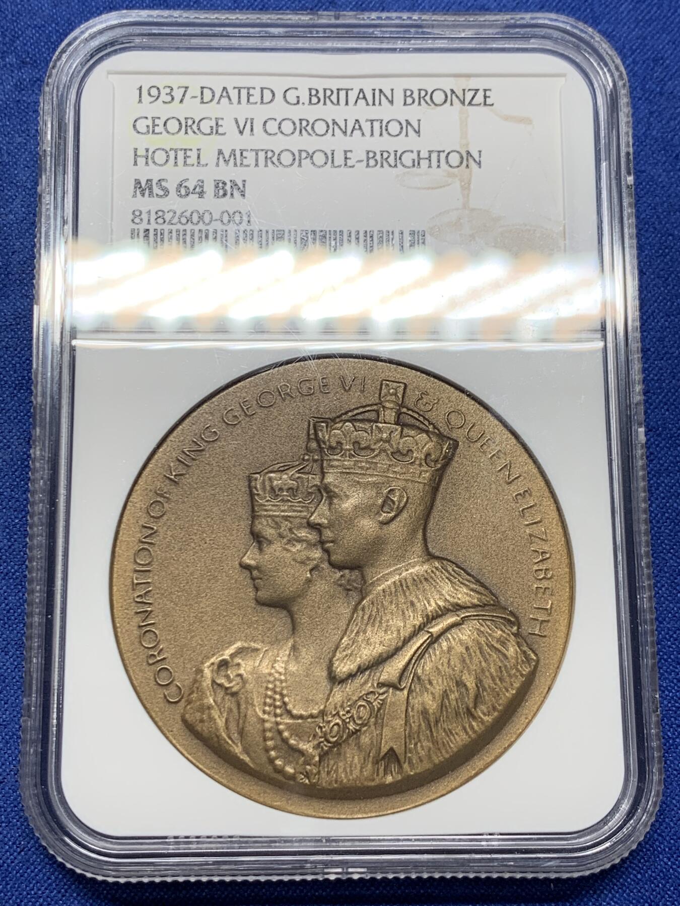 《竞宝斋》第443场 周日，周一，2场连拍 （全场包邮） NGC MS64BN 1937英国国王乔治六世加冕典礼‌纪念铜章