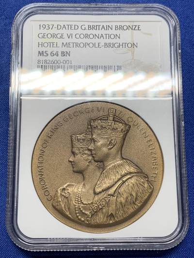 《竞宝斋》第443场 周日，周一，2场连拍 （全场包邮） - NGC MS64BN 1937英国国王乔治六世加冕典礼‌纪念铜章