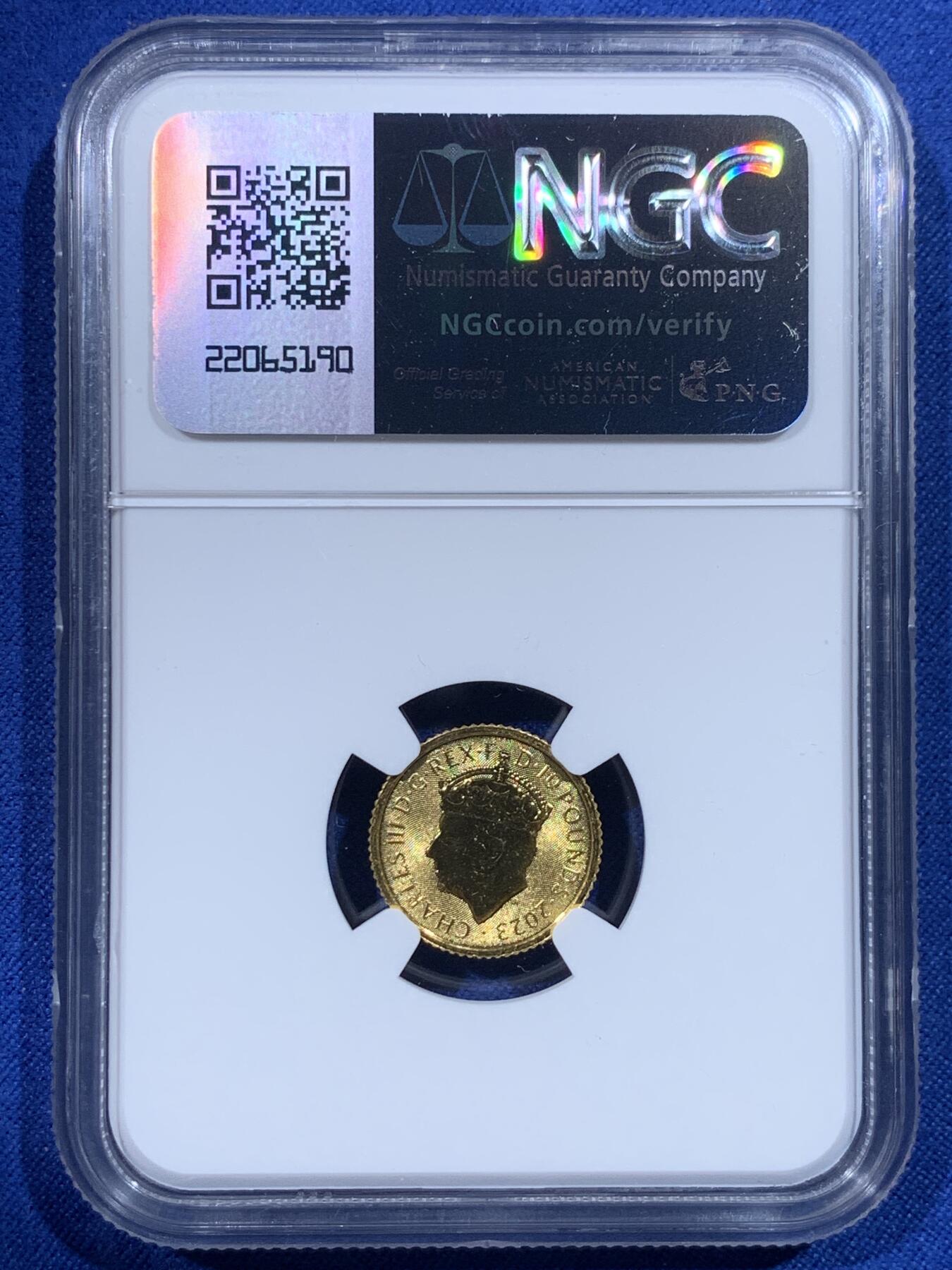 《竞宝斋》第443场 周日，周一，2场连拍 （全场包邮） NGC MS66 英国 2023年10英镑 999.9金币,含金1/10盎司 查尔斯三世加冕 3.11克