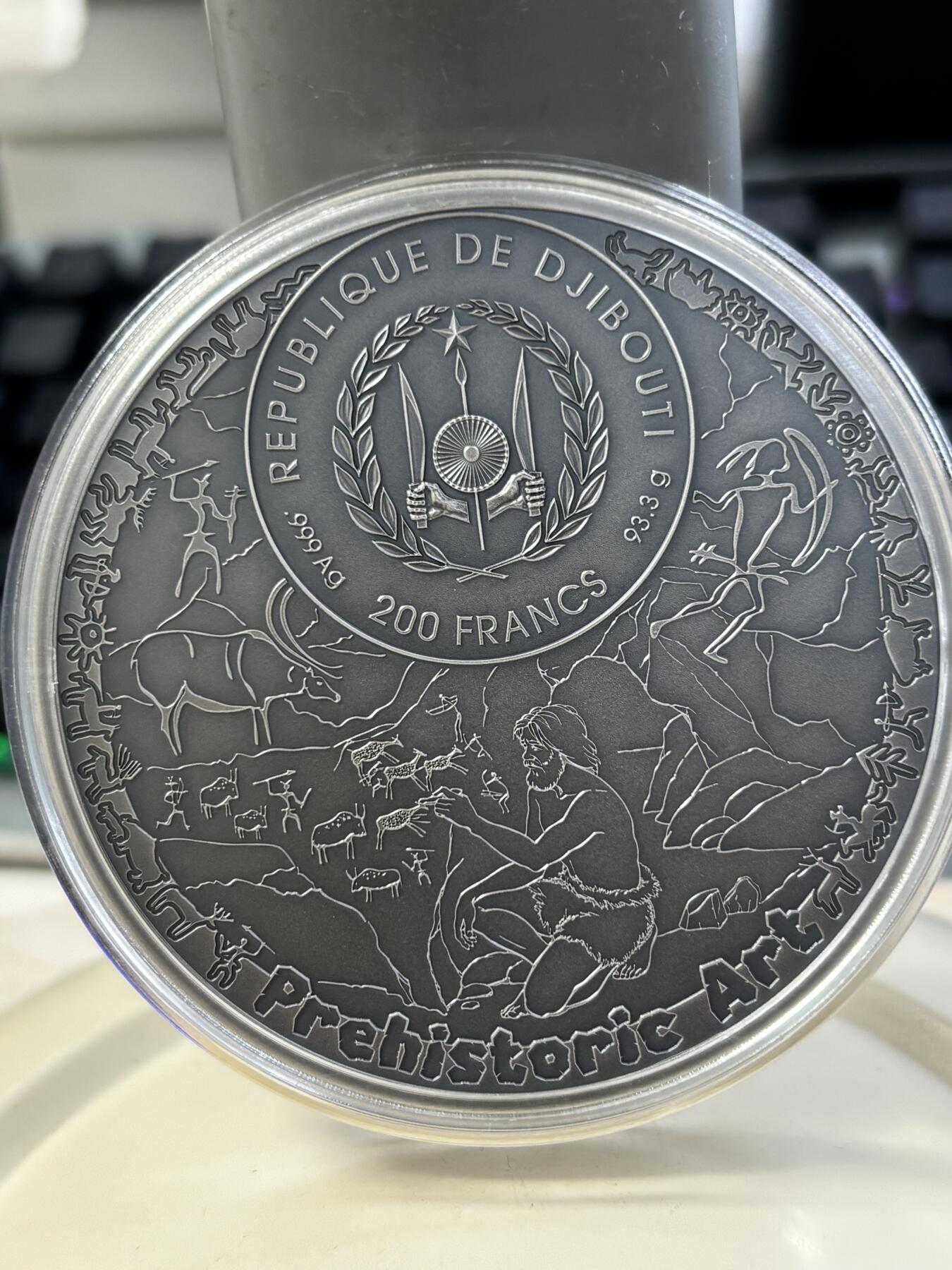 第184期拍卖 吉布提2023年史前艺术系列1岩石Abourma3盎司银币，999银，发行499枚