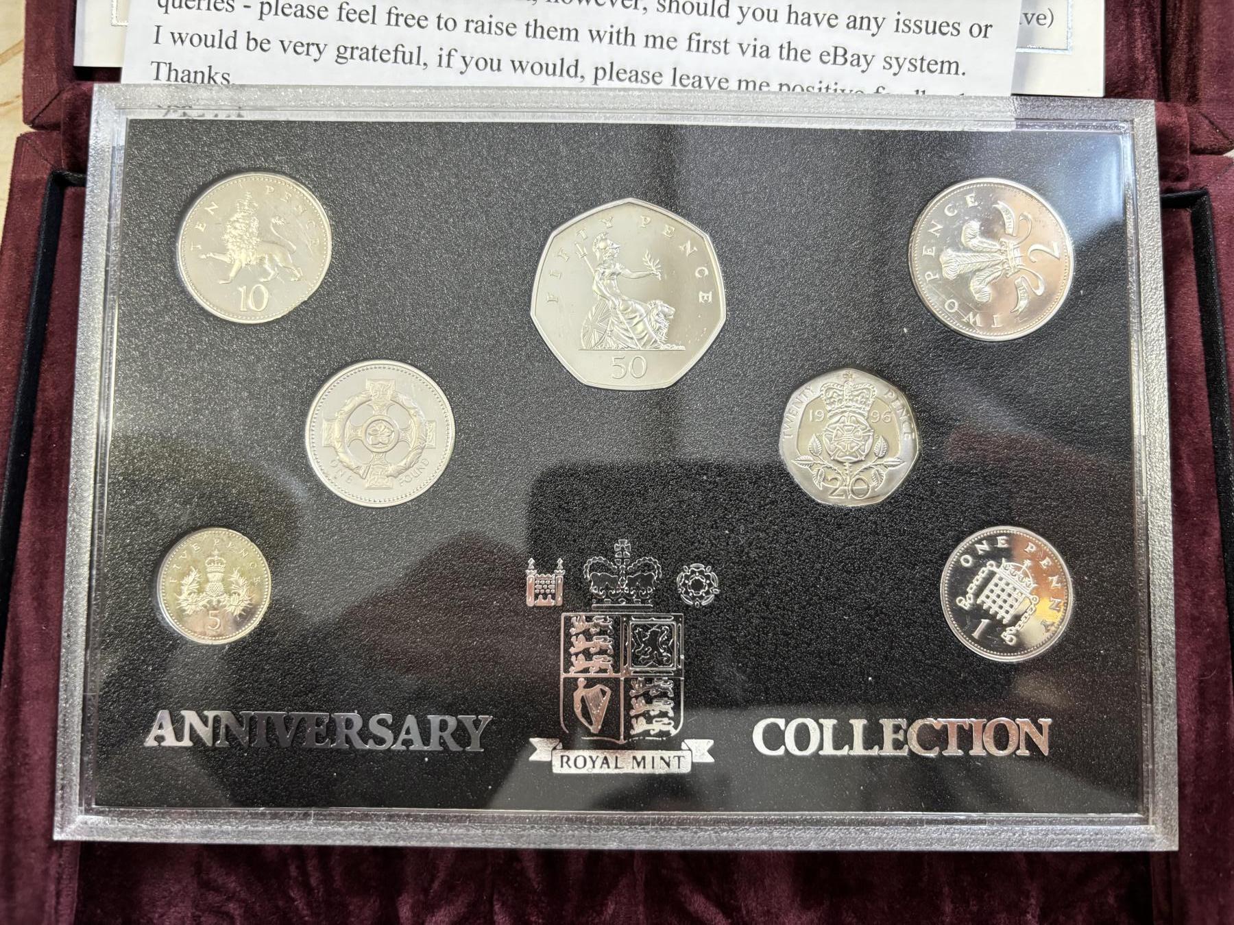 第183期拍卖 英国1996年【十进制】7枚全银精制纪念套币，925银，3.56/7.12/3.25/6.5/5.0/13.5/9.5克，发行15000套