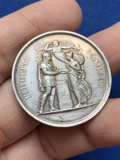 《竞宝斋》第443场 周日，周一，2场连拍 （全场包邮） - 法国婚章 16.4克 33.2mm 1859 手指银标 不多见的品种