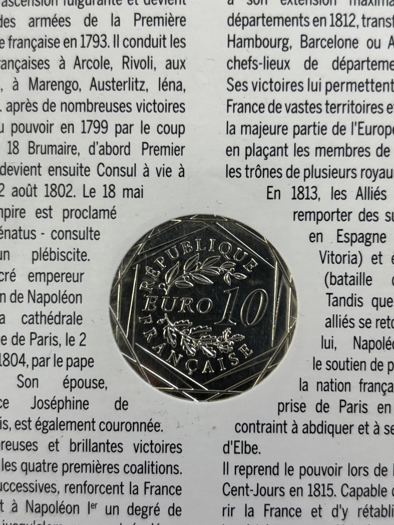第183期拍卖 卡装法国2021年拿破仑逝世200周年10欧纪念银币，333银，发行75000枚，17克