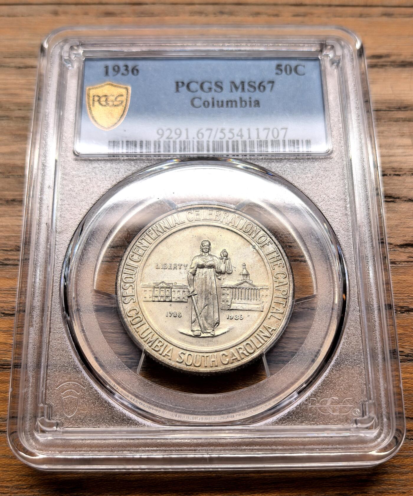 纫秋兰以为佩·凡希社微拍感恩专场 1936美国哥伦比亚特区150周年纪念半美元PCGS-MS67，香槟金包浆，品种稀见，品相卓越的一枚！