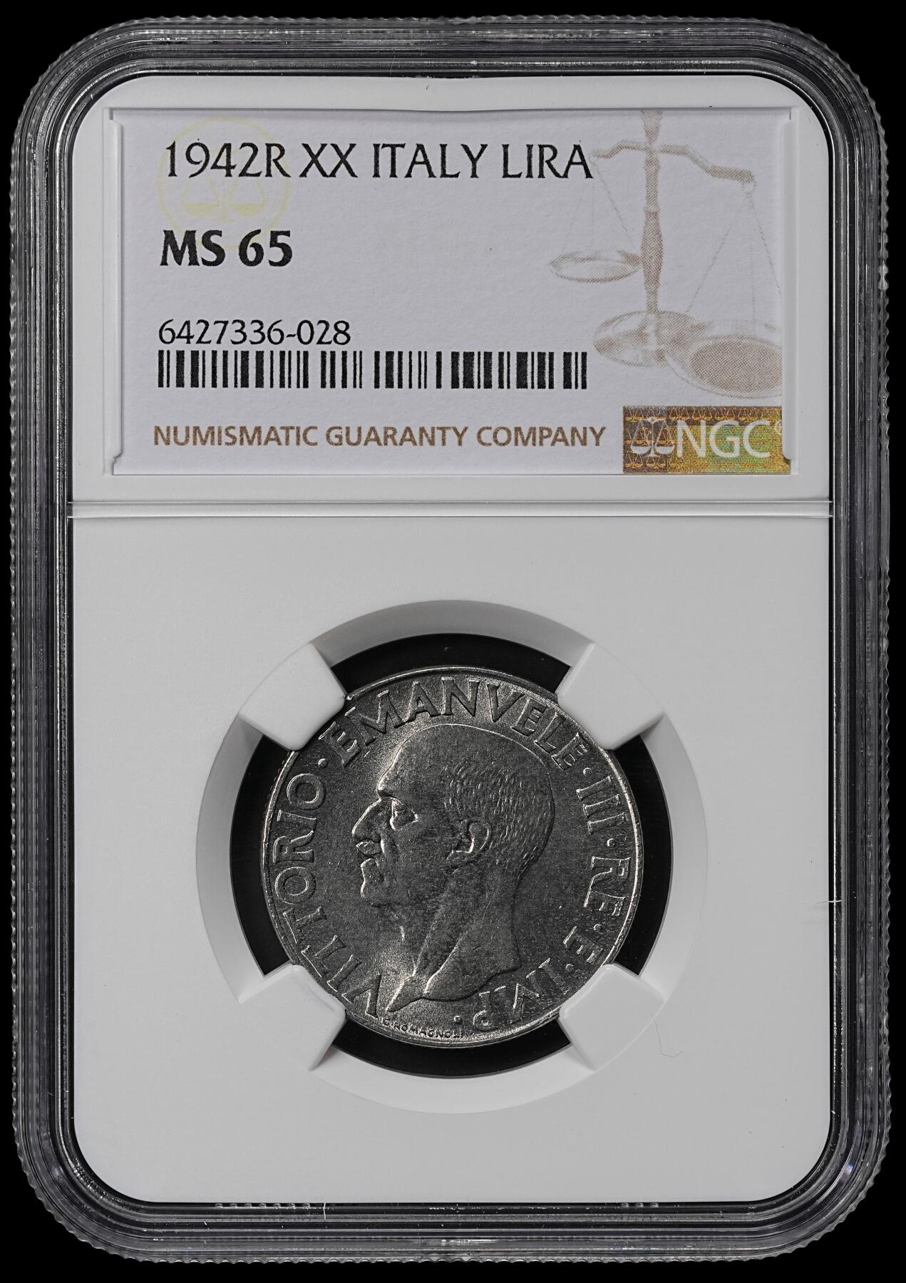 修遠堂世界钱币第九十五期 NGC MS65 1942年意大利1里拉
