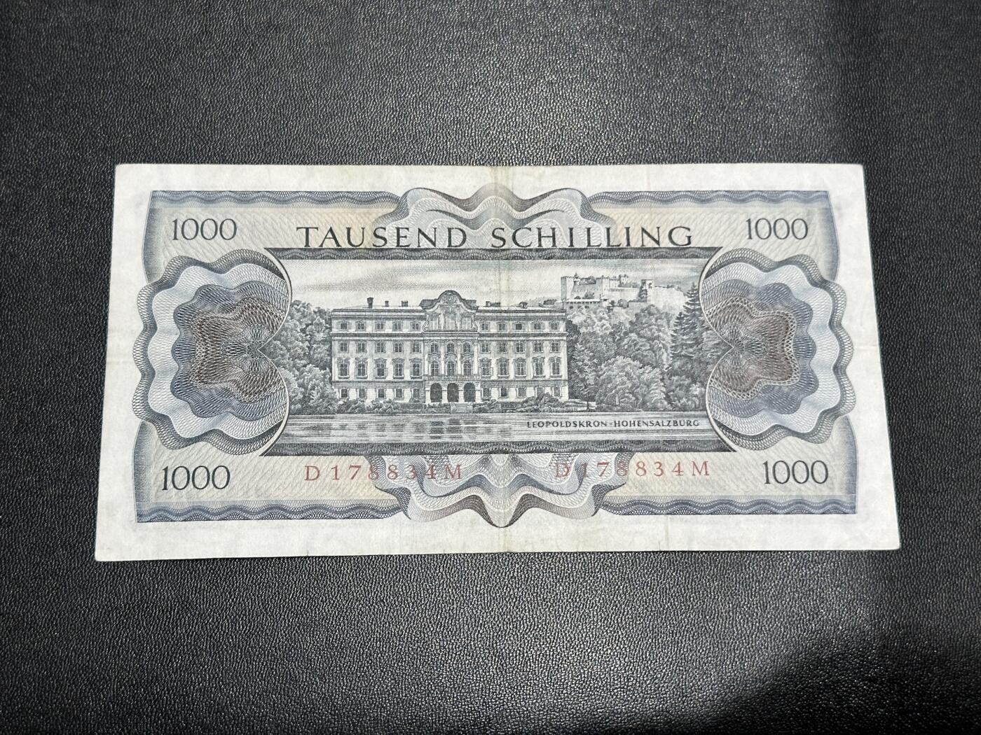 《外钞收藏家》第五百九十期（欧洲强钞、港币、硬通货及丰富裸币大拍场）（本平台长期征集拍品、欢迎藏友们联系合作） 1966年奥地利1000先令 非全新 品相如图