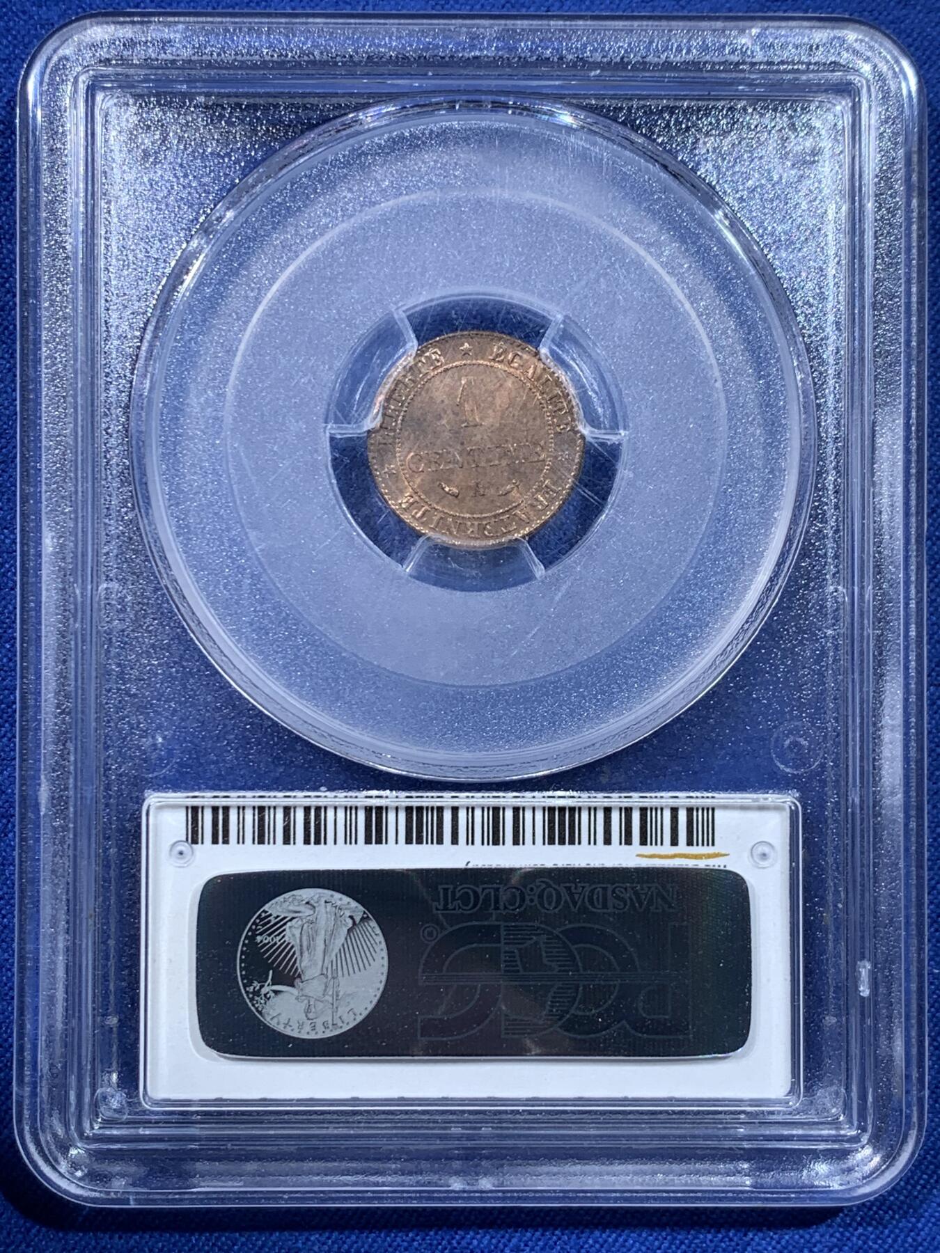 《竞宝斋》第443场 周日，周一，2场连拍 （全场包邮） PCGS MS66RD 法国 1884年 谷物女神 1分 铜币 季军分 收藏一步到位