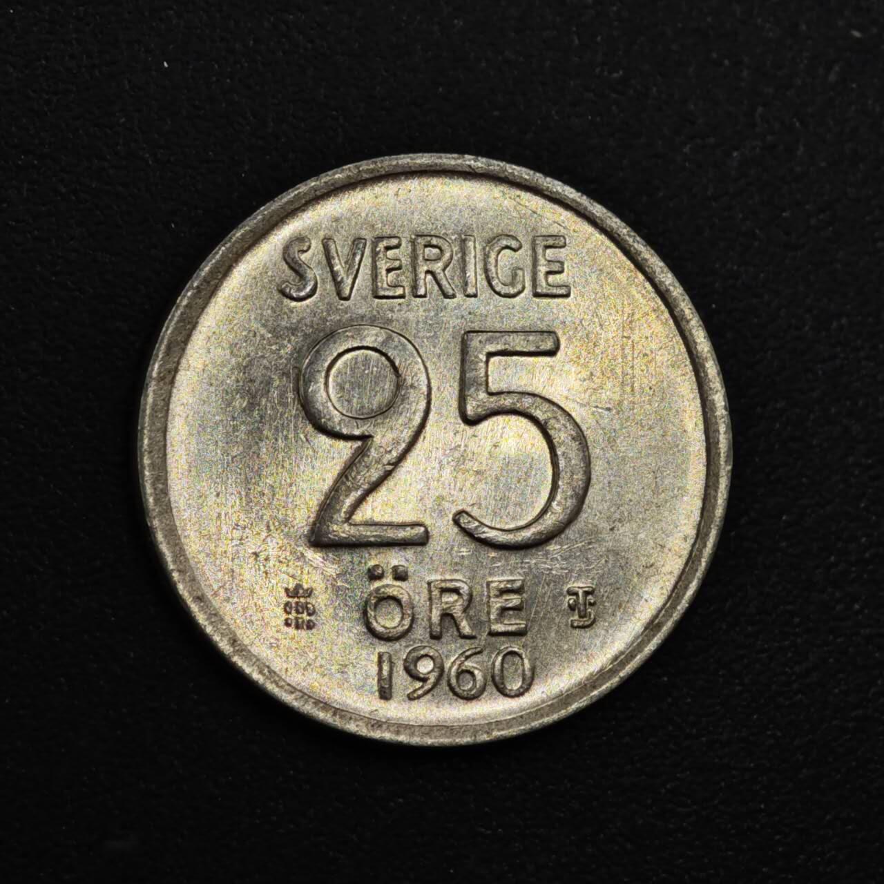 【淘币小摊】实时拍第八百一十三拍   散币场   满百包邮可预留二周 每周一统一发货   瑞典1960年25欧尔银币