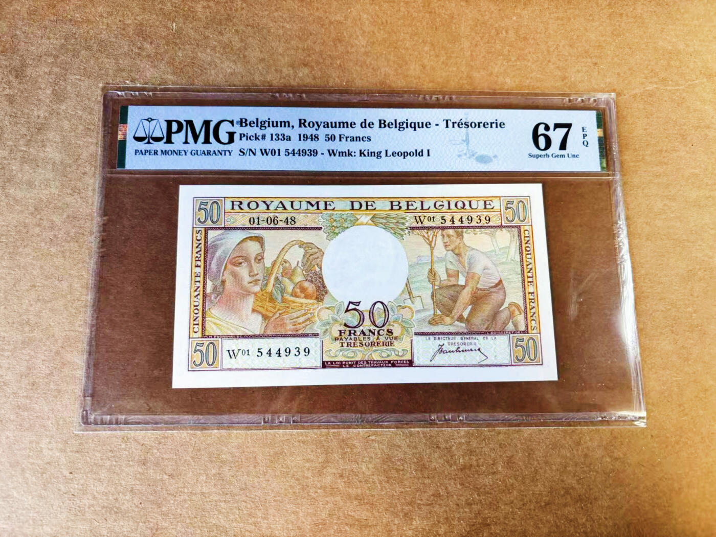 【Blue Auction】世界纸币精拍第757期——18级TOP拍卖/信誉/品质/专业/高效💫 比利时 1948年50法郎 PMG67EPQ 