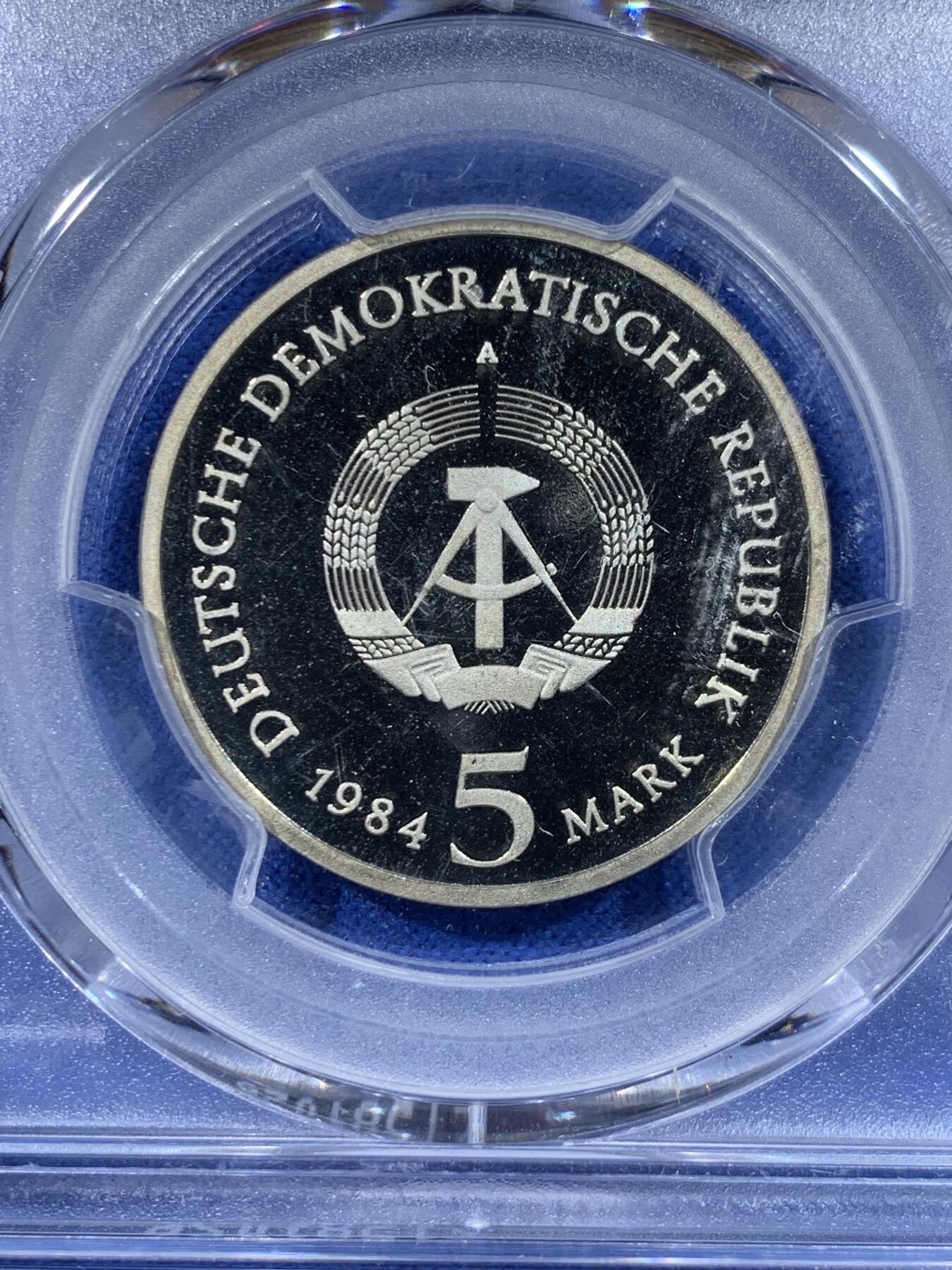 《竞宝斋》第443场 周日，周一，2场连拍 （全场包邮） PCGS PR69DCAM 德国1984年莱比锡老市政厅5马克