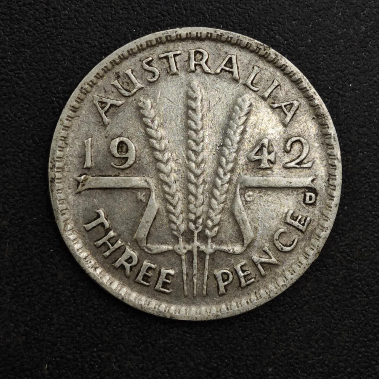 【淘币小摊】实时拍第八百一十三拍   散币场   满百包邮可预留二周 每周一统一发货   澳大利亚1942年乔治六世3便士银币