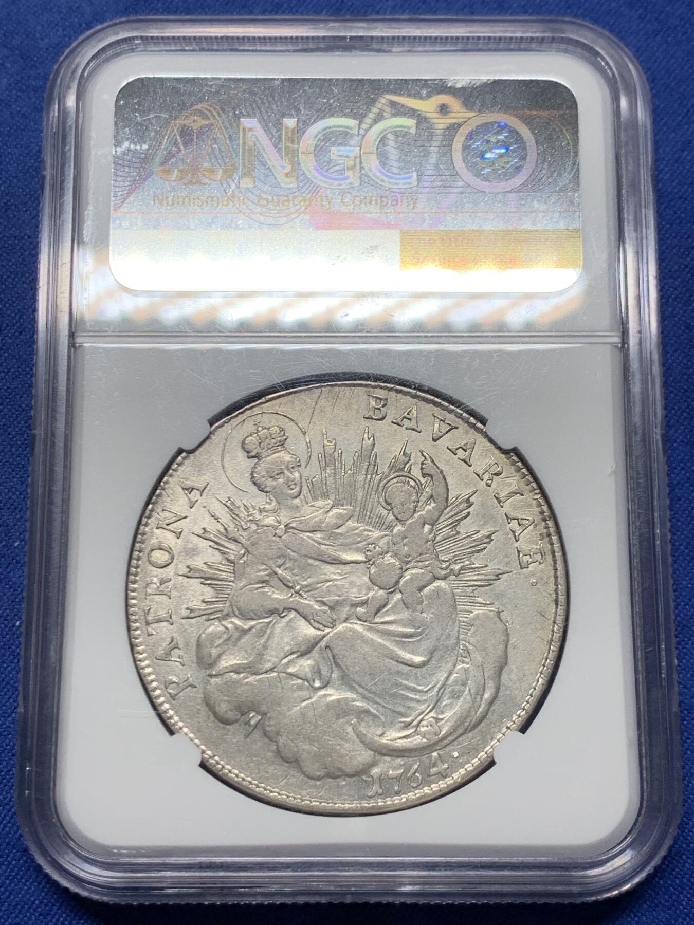 《竞宝斋》第443场 周日，周一，2场连拍 （全场包邮） NGC XF45 德国巴伐利亚1764年圣母抱婴泰勒银币