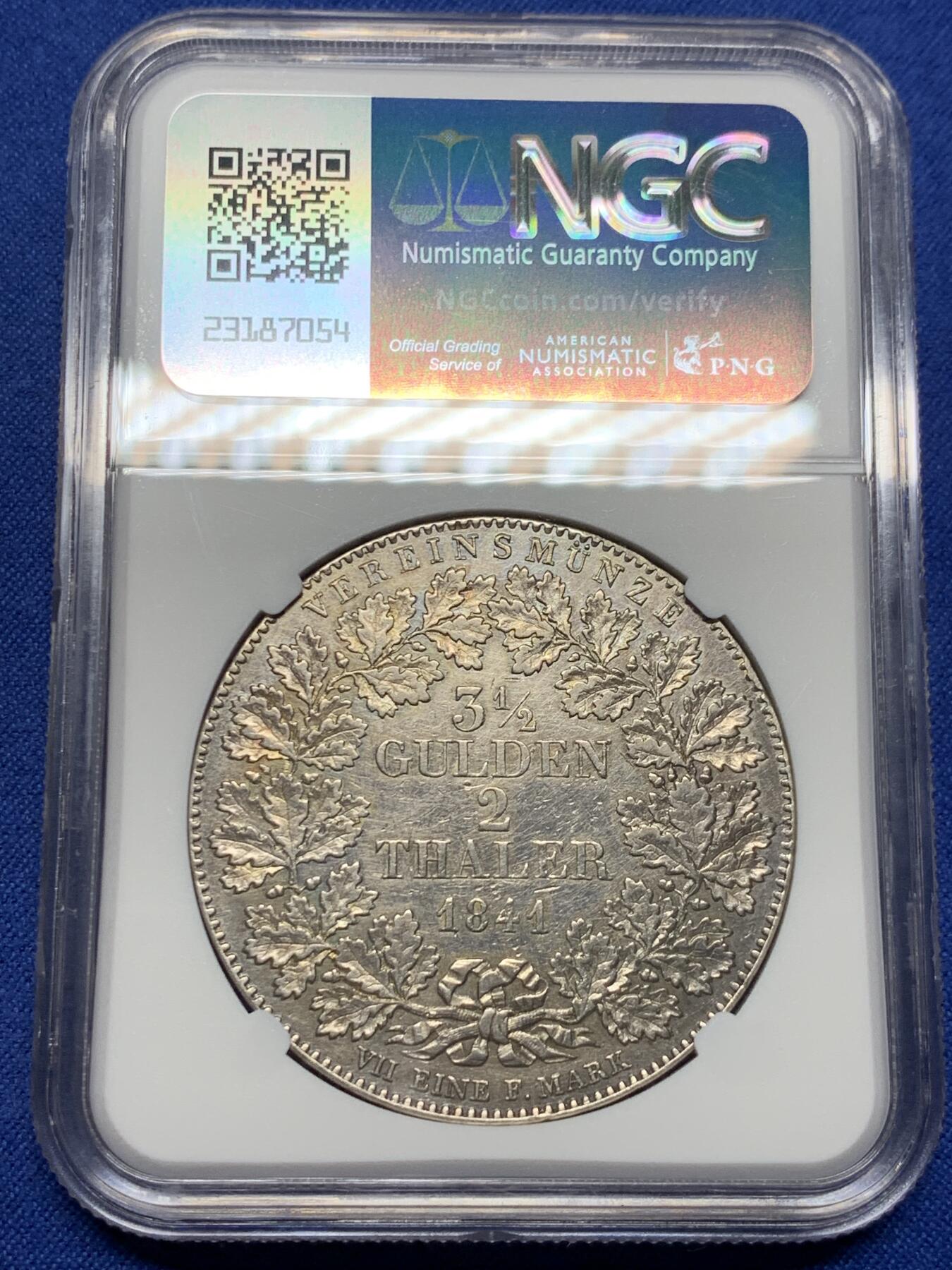 《竞宝斋》第443场 周日，周一，2场连拍 （全场包邮） NGC AUD 法兰克福1841年景观2泰勒银币 城市景观系列必备品种