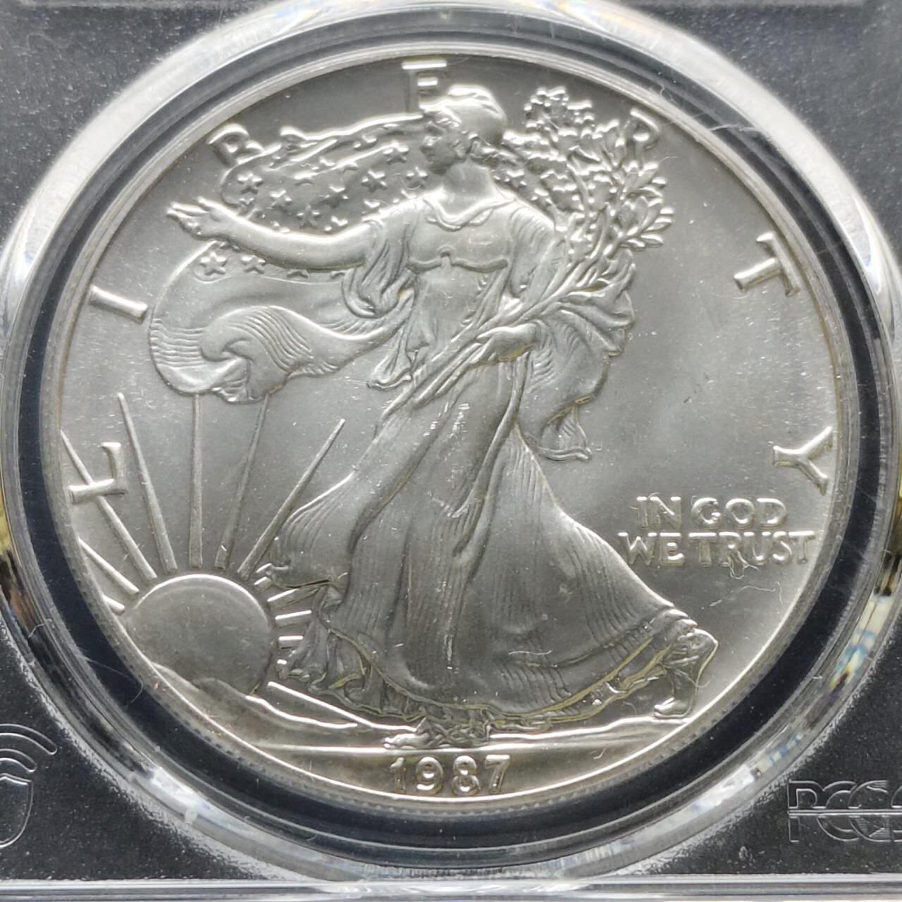 【全场包邮】纯粹捡漏拍485场（免费代拍第22场） 美国1987年行走女神1元1盎司31.1克纯银币-PCGS MS67