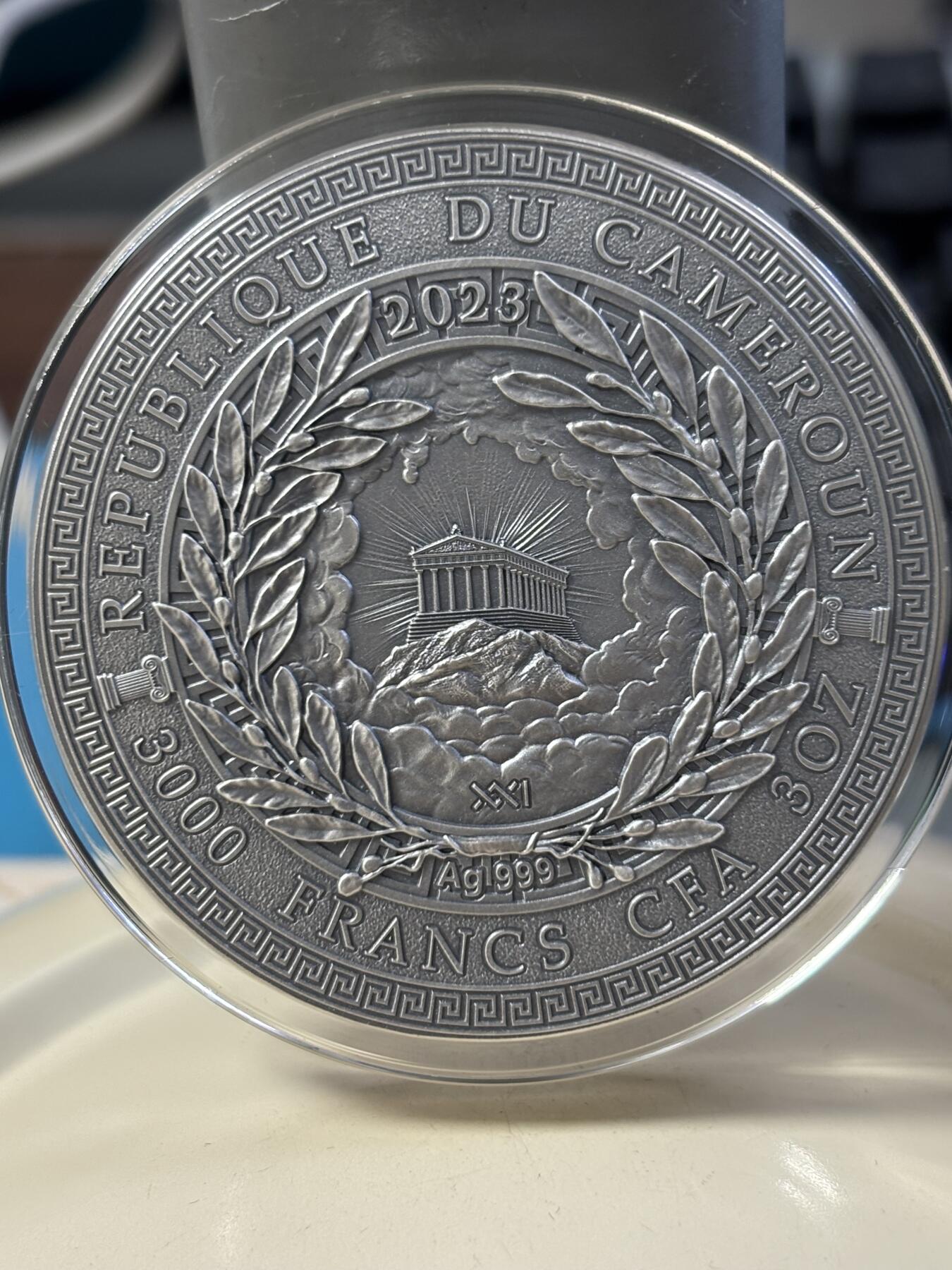 第184期拍卖 喀麦隆2023年希腊神话普罗米修斯3盎司高浮雕银币，999银镀金，发行500枚