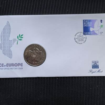 道一币馆币章第一百五十六场 - 邮币封 根西岛1985年反法西斯胜利40周年2镑纪念币