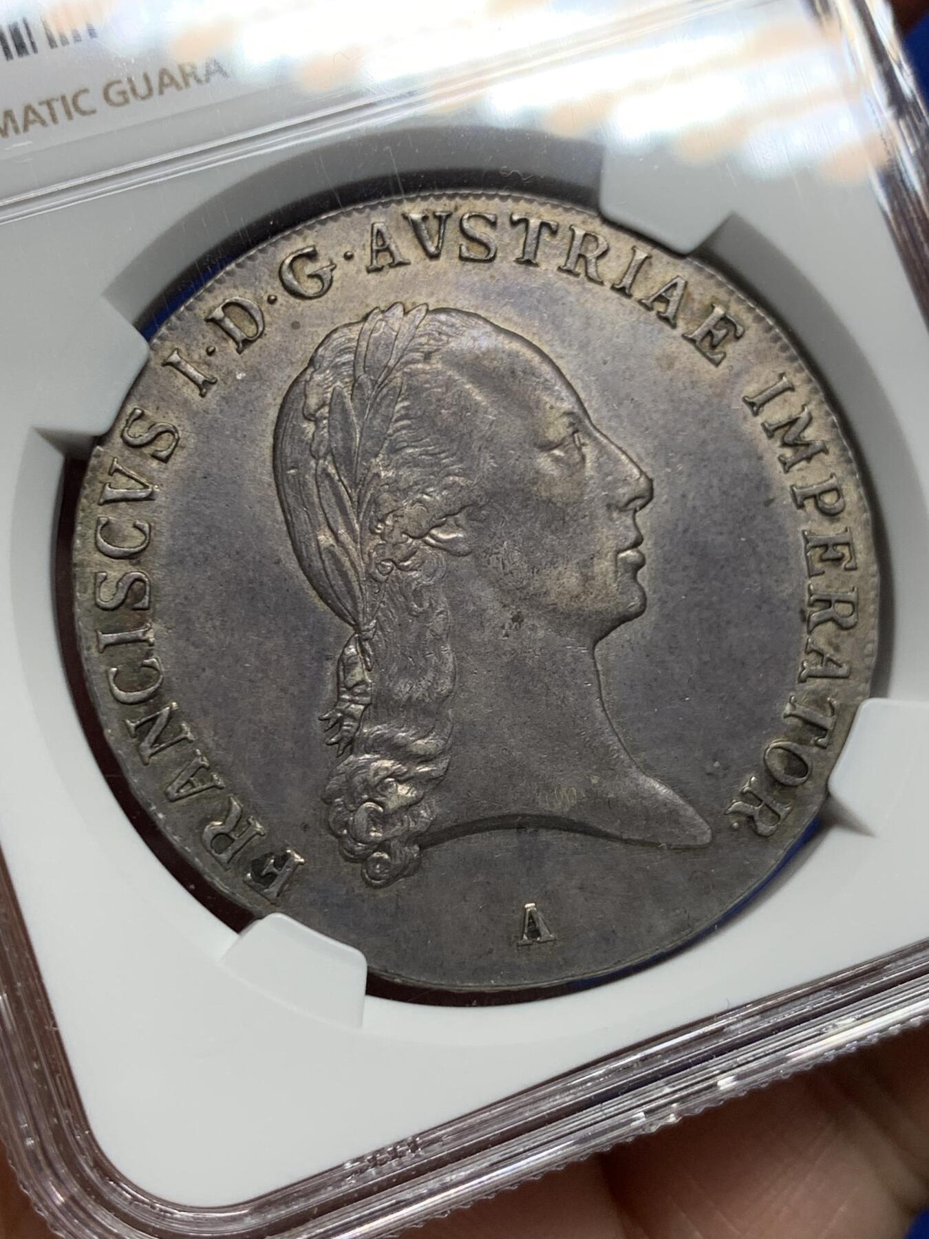 《竞宝斋》第443场 周日，周一，2场连拍 （全场包邮） NGC AU55 奥地利 1820年 奥地利的弗朗茨一世 泰勒银币 高点保存的不错 包浆更是让人难忘