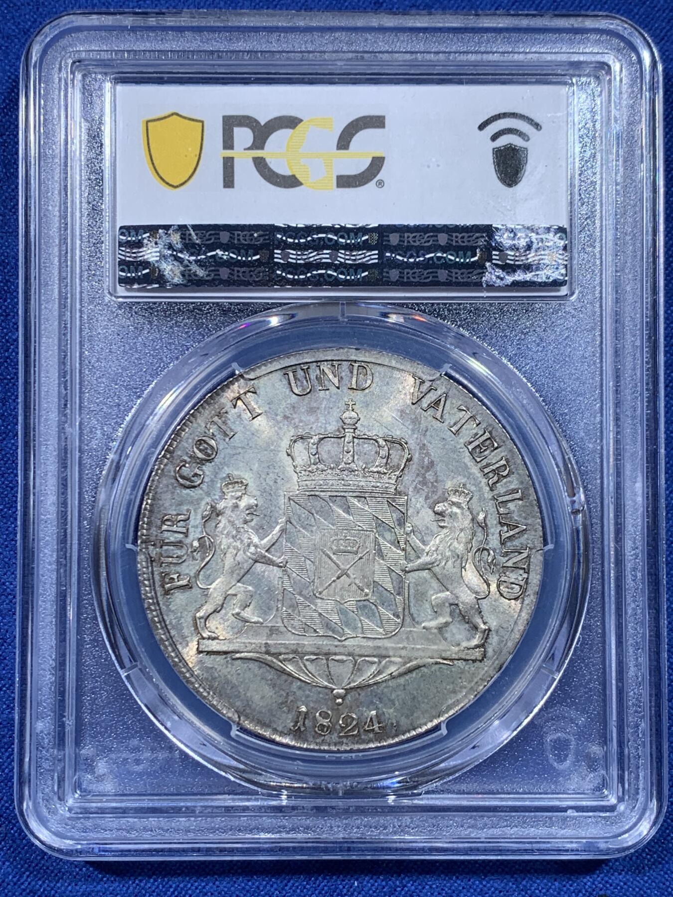 《竞宝斋》第443场 周日，周一，2场连拍 （全场包邮） 冠军分 PCGS MS64 德国 1824年 马克西米连一世·约瑟夫 泰勒大银币 仅3907枚的发行量 能上64确实需要挺大的缘分