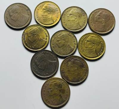 文馨钱币收藏第 284 场，【 长期接收代拍品】老藏家拍品南朝鲜李承晚时期货币，泰国大型纪念币，土耳其各时期及各国套币场 - 早期泰王 10 枚铜币