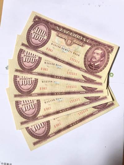 各国外币第100期 无佣金 - 匈牙利100福林 连号5张全新