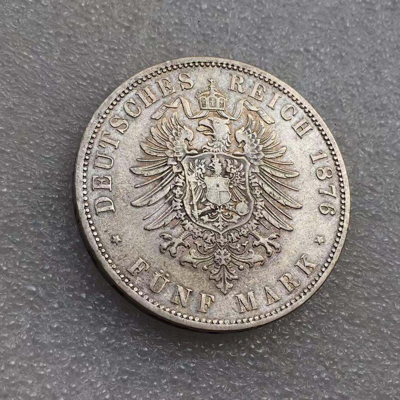 世界钱币专场拍卖 每周二开拍 1876年德国普鲁士国王威廉一世短翅5马克流通银币