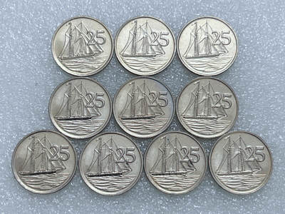 第一海外回流一元起拍收藏 散集专场  第274期 - 英属开曼群岛1987年25分硬币 10枚 英国女王高冠版 原光品