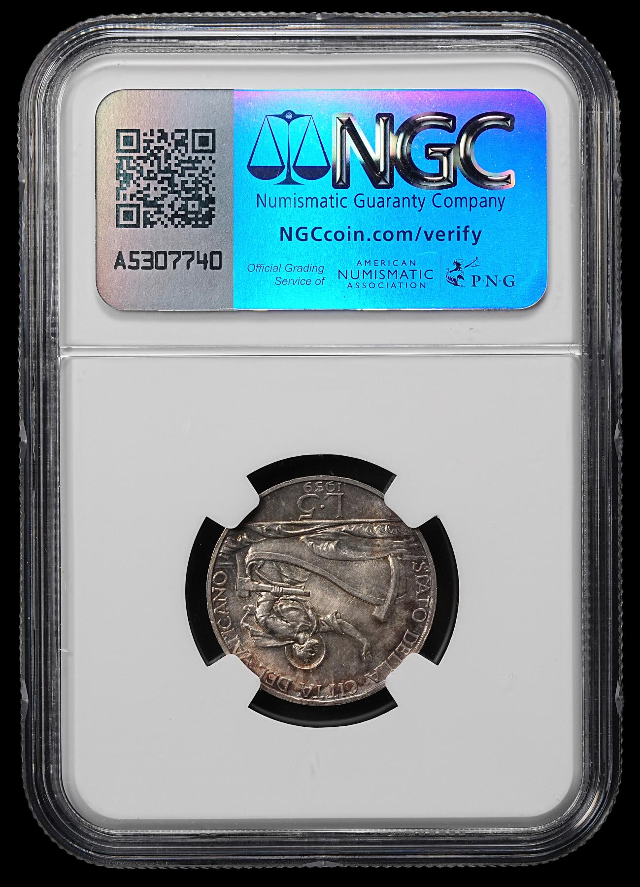 修遠堂世界钱币第九十五期 NGC MS64 1939年梵蒂冈5里拉银币