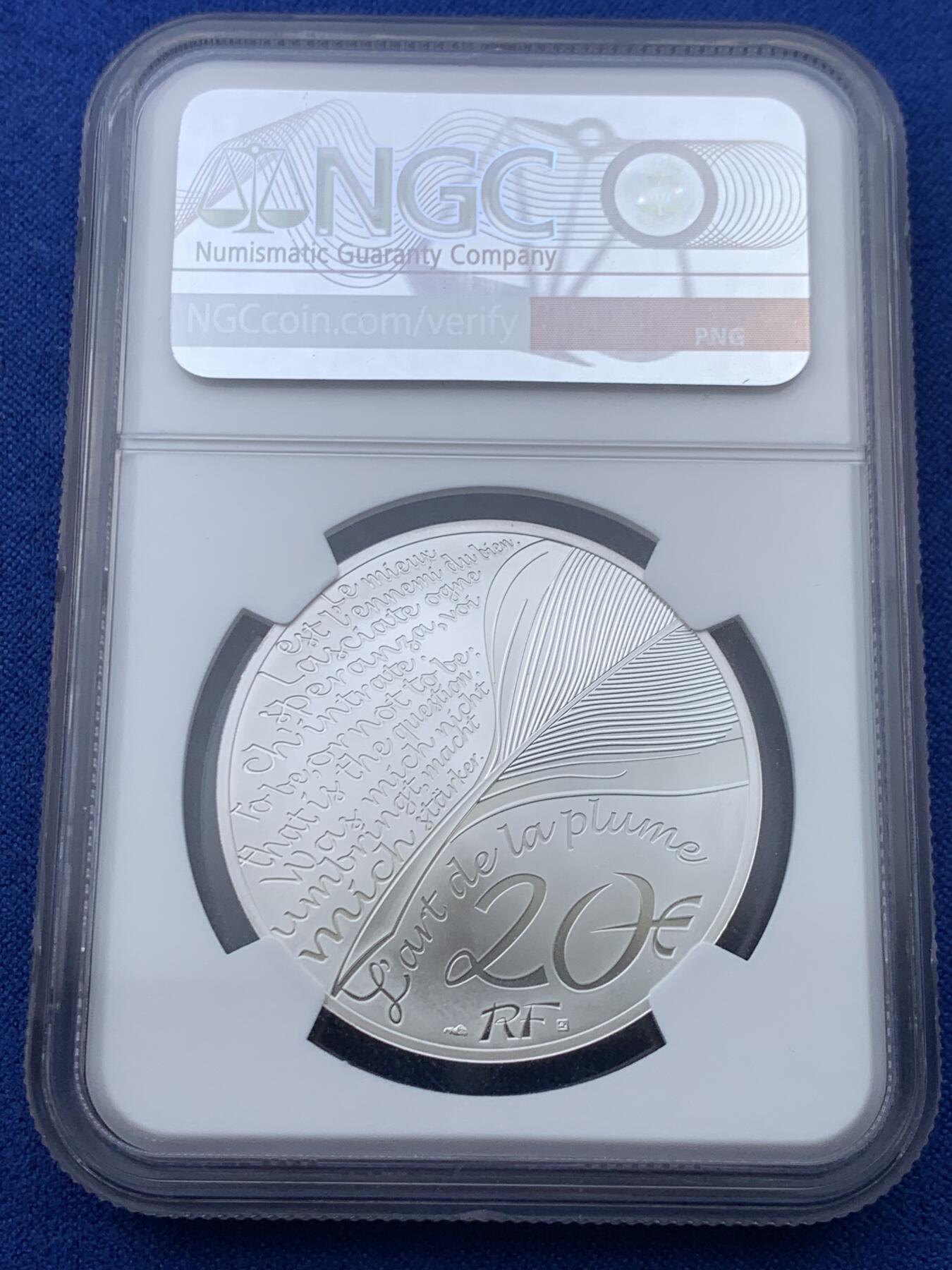 《竞宝斋》第443场 周日，周一，2场连拍 （全场包邮） NGC PF68UC 法国2025年笔尖艺术儒勒凡尔纳逝世120周年20欧元浮雕精制银币（1盎司，999银，37MM币径，限量3千枚，盒证齐全）