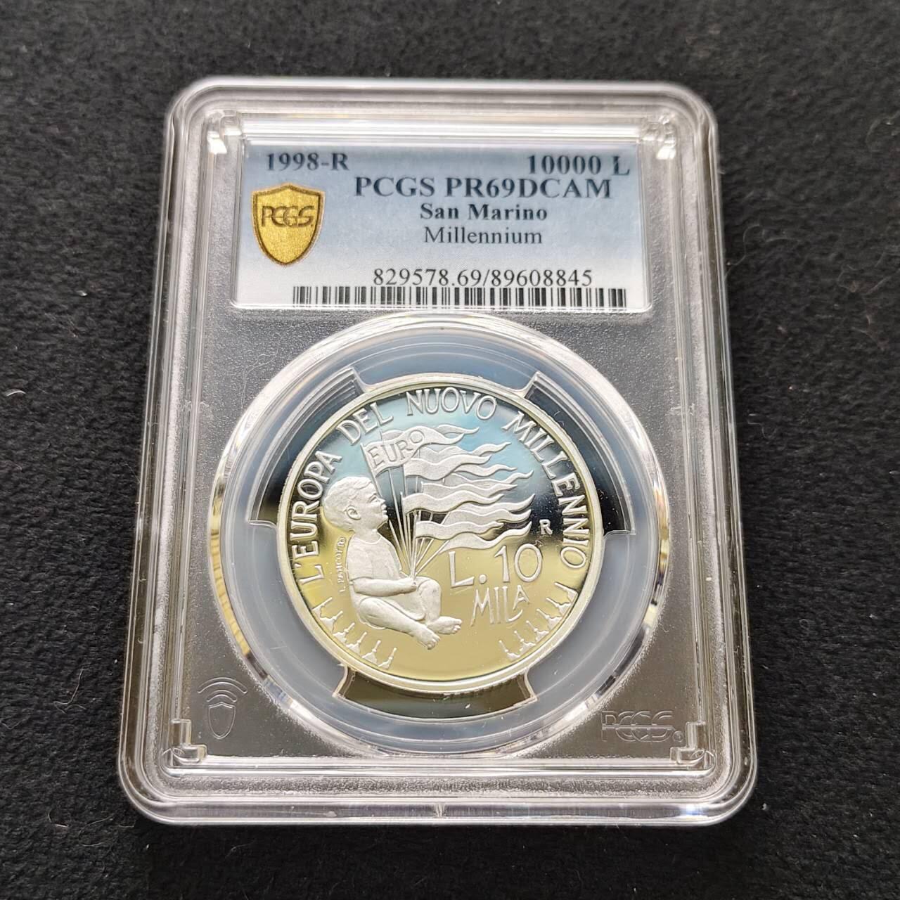 【全场包邮】纯粹捡漏拍485场（免费代拍第22场） 【收藏级·冠军分】圣马力诺1998年10000里拉千禧年精制纪念银币-PCGS PR69 DCAM