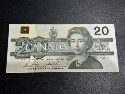 《外钞收藏家》第五百九十期（欧洲强钞、港币、硬通货及丰富裸币大拍场）（本平台长期征集拍品、欢迎藏友们联系合作） - 1991年加拿大鸟版20加元 全新UNC