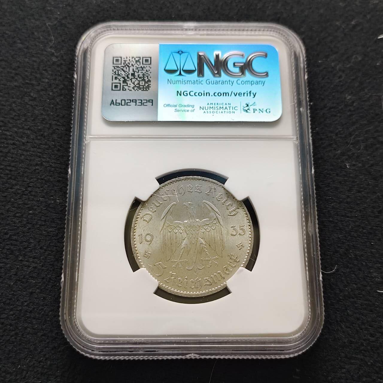 【全场包邮】纯粹捡漏拍485场（免费代拍第22场） 德国第三帝国1935年教堂5马克银币-NGC MS61