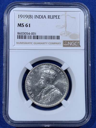 《竞宝斋》第443场 周日，周一，2场连拍 （全场包邮） - NGC MS61 英属印度 1919年 乔治五世 1卢比 银币 卷拆品