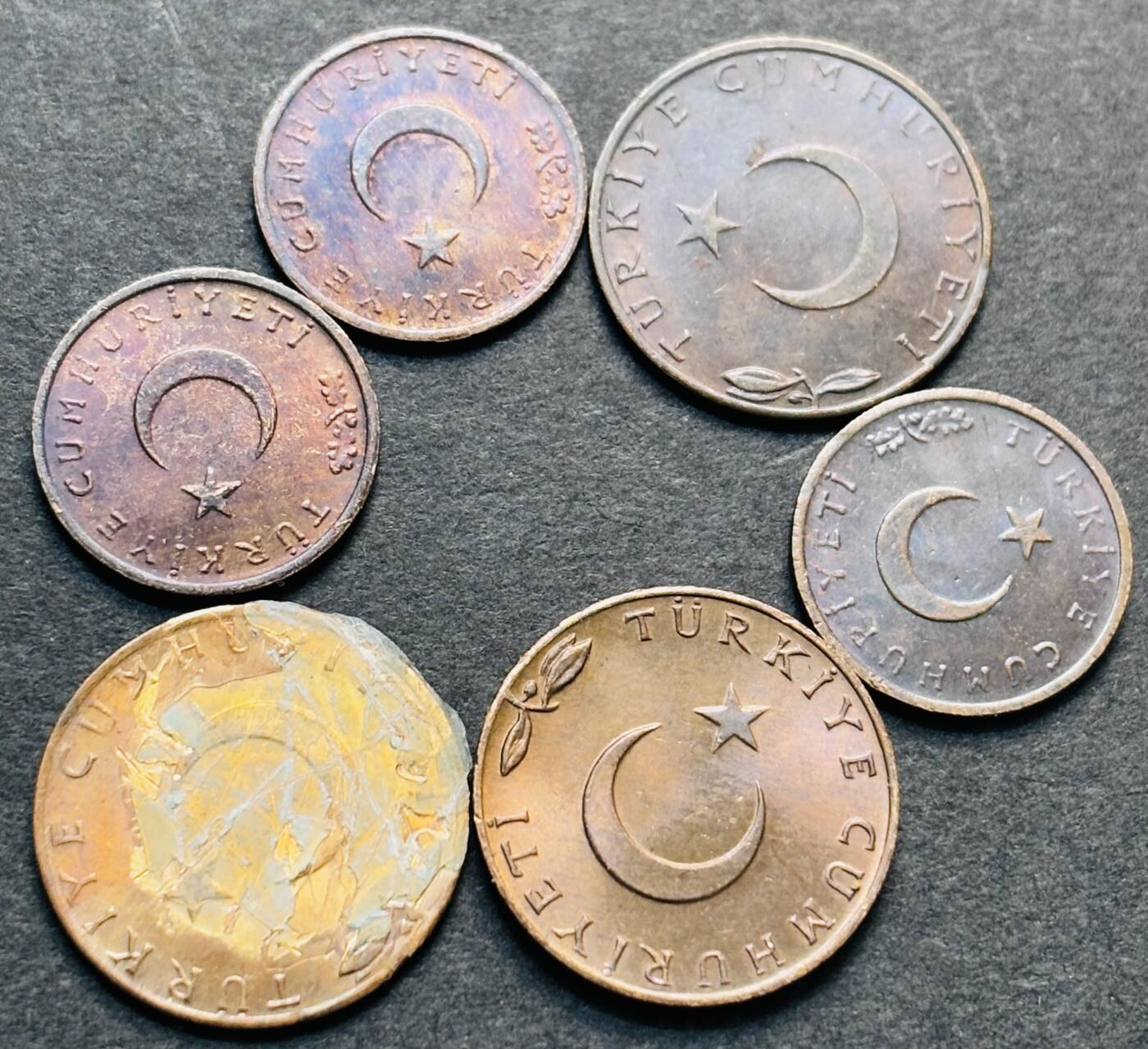 文馨钱币收藏第 284 场，【 长期接收代拍品】老藏家拍品南朝鲜李承晚时期货币，泰国大型纪念币，土耳其各时期及各国套币场 带彩土耳其 1-5 库鲁 6 枚