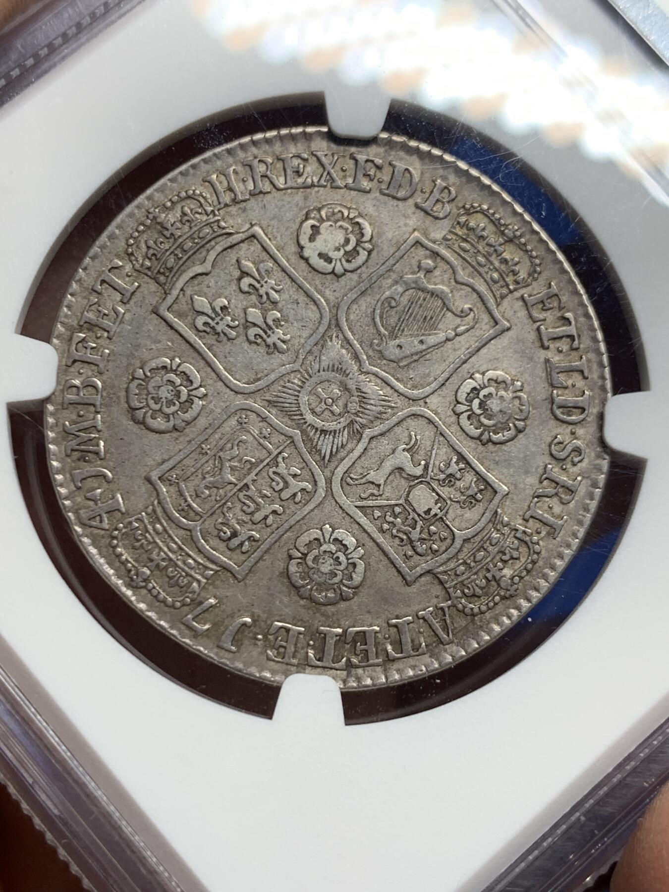 《竞宝斋》第443场 周日，周一，2场连拍 （全场包邮） NGC XFD 1741年英国乔治二世玫瑰半克朗银币  错杀，肉眼看边齿没有问题，细节好，稀少品种