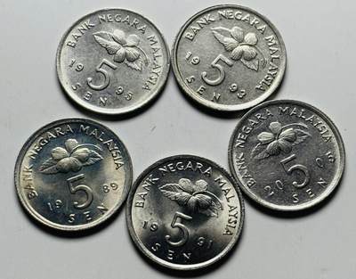 文馨钱币收藏第 284 场，【 长期接收代拍品】老藏家拍品南朝鲜李承晚时期货币，泰国大型纪念币，土耳其各时期及各国套币场 - 原光马来西亚 5 分一组 5 枚