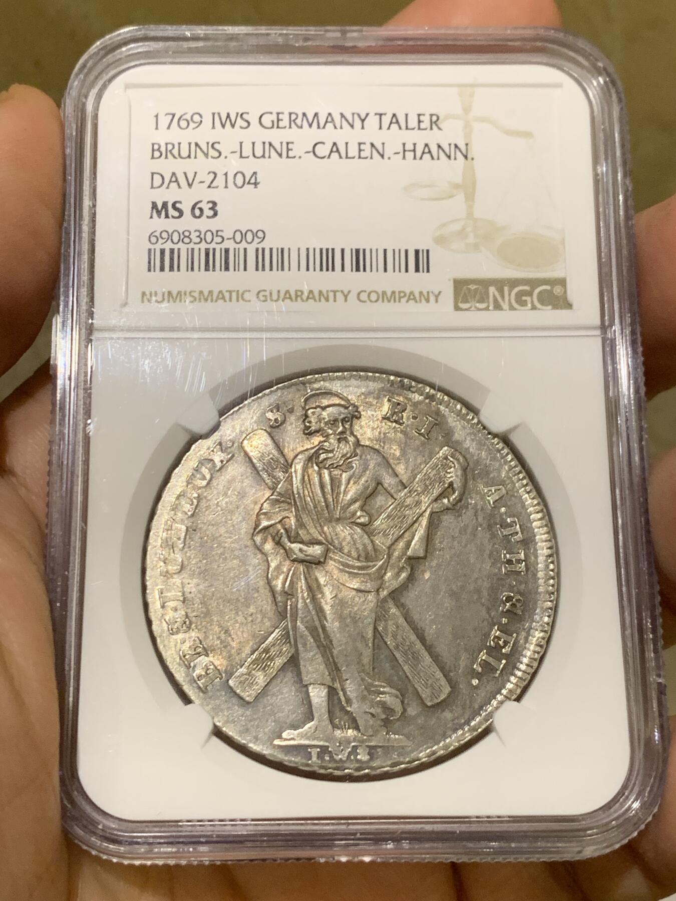 《竞宝斋》第443场 周日，周一，2场连拍 （全场包邮） 亚军分 NGC MS63 德国 1769年 布伦瑞克吕内堡 泰勒大银币 这个时期泰勒 鼻尖完好 眼珠子滴溜的转 值得入藏