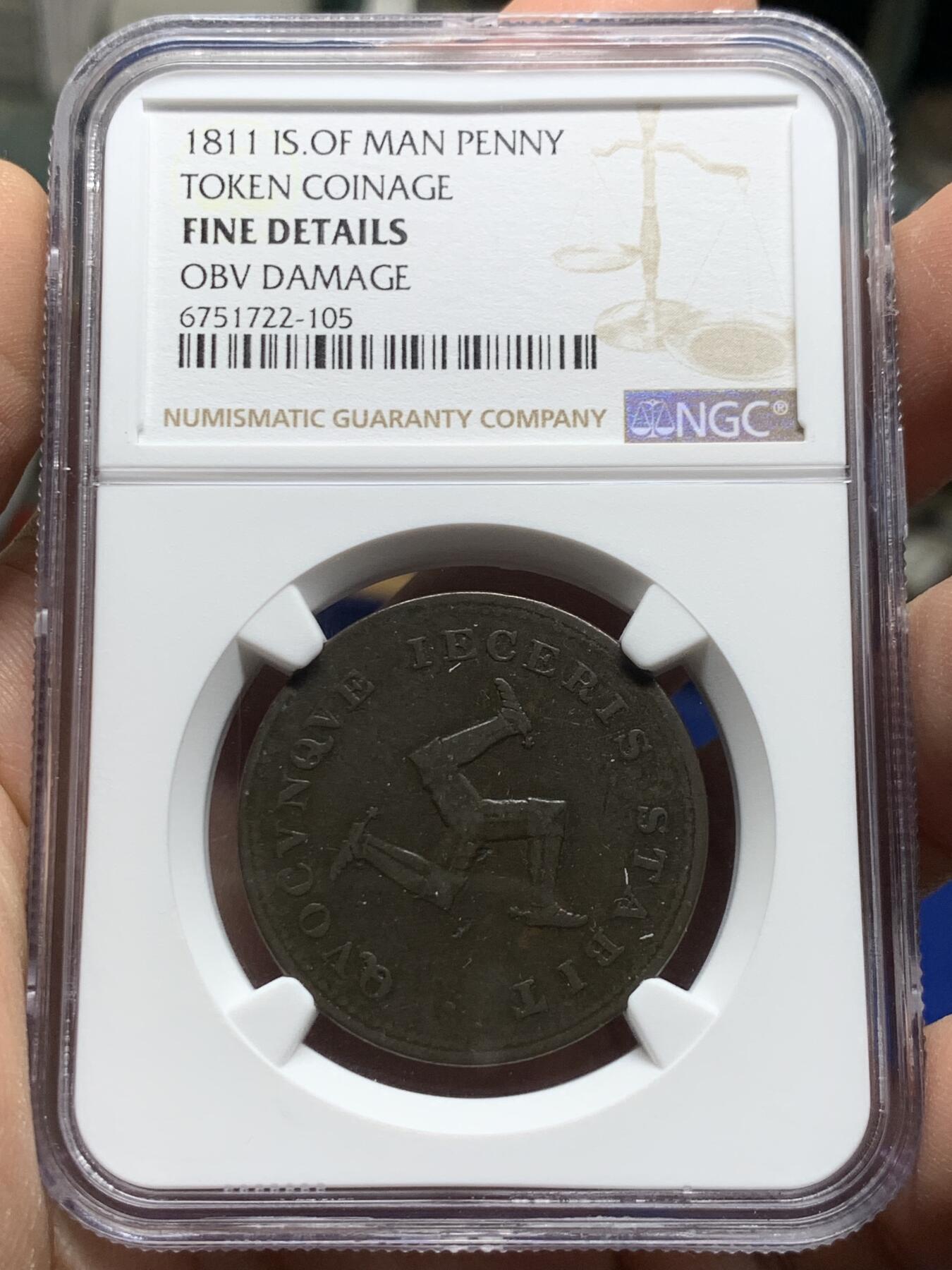 《竞宝斋》第443场 周日，周一，2场连拍 （全场包邮） NGC FD 英属马恩岛1811年乔治三世1便士铜币