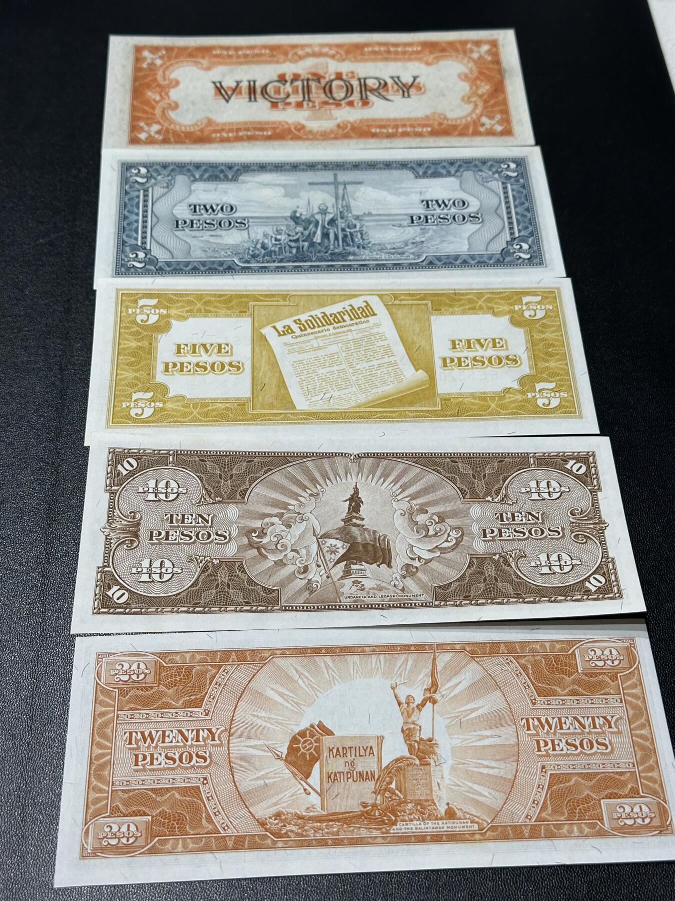 《外钞收藏家》第五百九十期（欧洲强钞、港币、硬通货及丰富裸币大拍场）（本平台长期征集拍品、欢迎藏友们联系合作） 菲律宾两个版本2-20比索 全新 但轻微荧光不绝