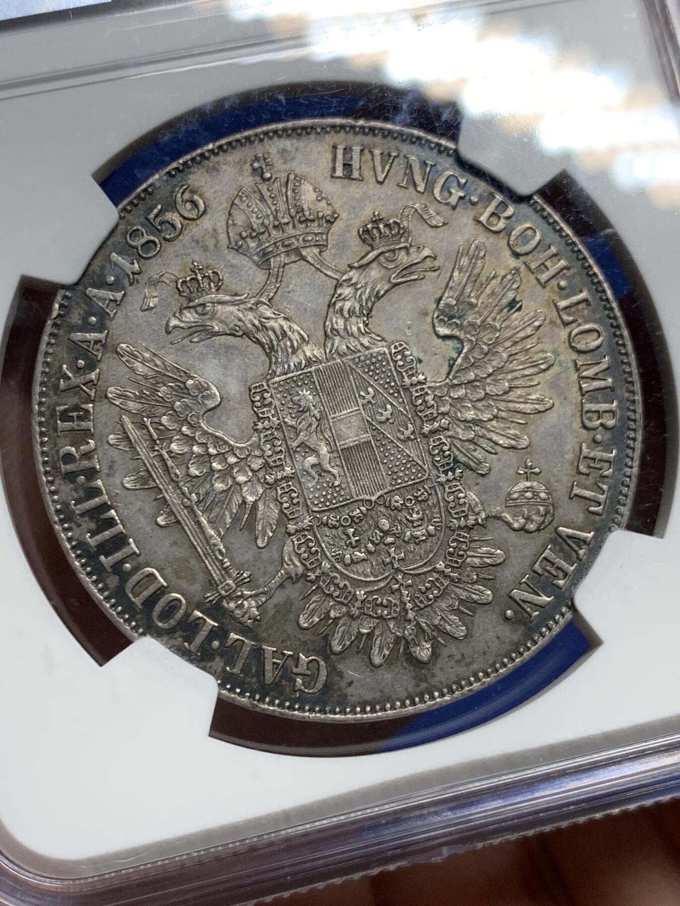 《竞宝斋》第443场 周日，周一，2场连拍 （全场包邮） NGC AUD 奥地利帝国1856年弗兰茨约瑟夫一世协议1泰勒，包浆不错，国内不多见的品种。