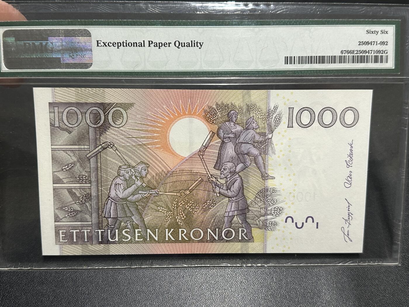 《外钞收藏家》第五百九十期（欧洲强钞、港币、硬通货及丰富裸币大拍场）（本平台长期征集拍品、欢迎藏友们联系合作） 2005年瑞典1000克朗 大胡子 PMG66