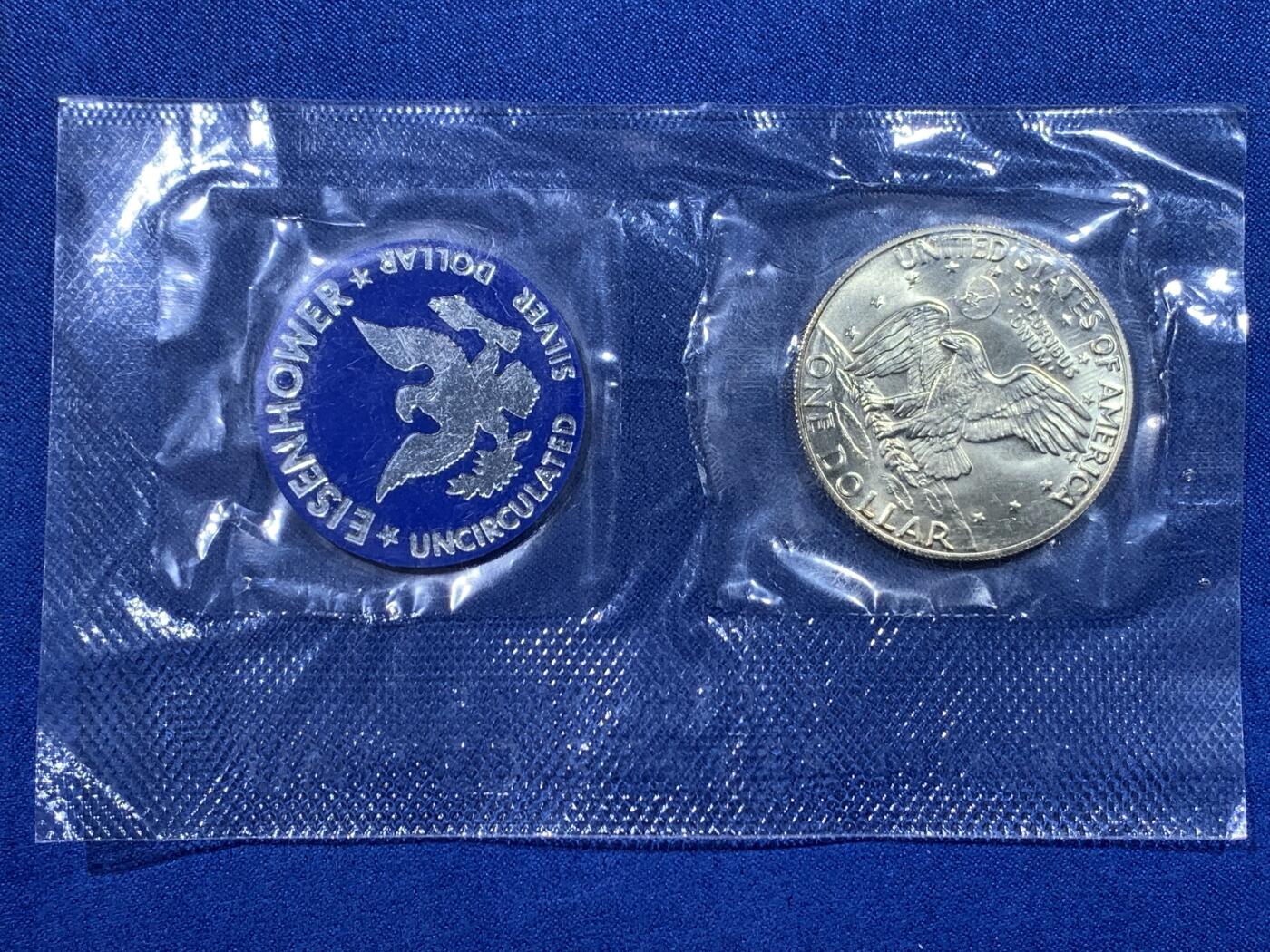 《竞宝斋》第443场 周日，周一，2场连拍 （全场包邮） 美国1973年艾森豪威尔1美元大银币 原封未拆