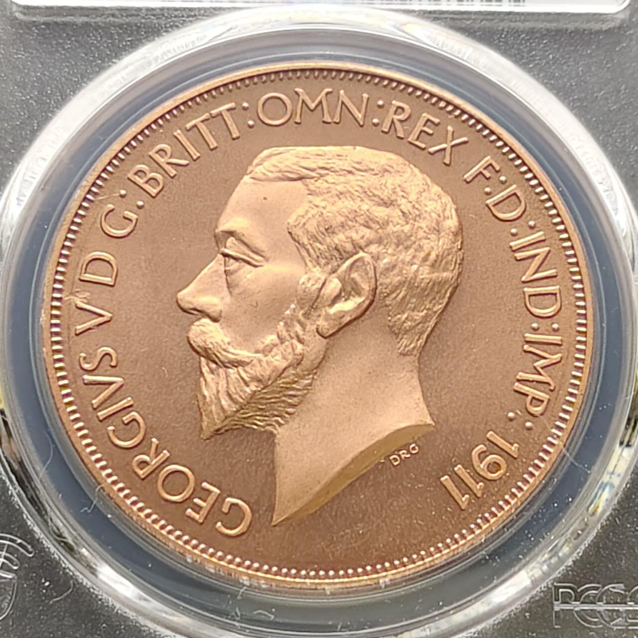 【全场包邮】纯粹捡漏拍485场（免费代拍第22场） 【收藏级·亚军分】英国1911年乔治五世乔治屠龙1克朗精制COPPER铜币X94b-PCGS PR67