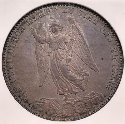 1871德国符腾堡胜利天使泰勒NGC-MS62，欧陆灰彩标准器。