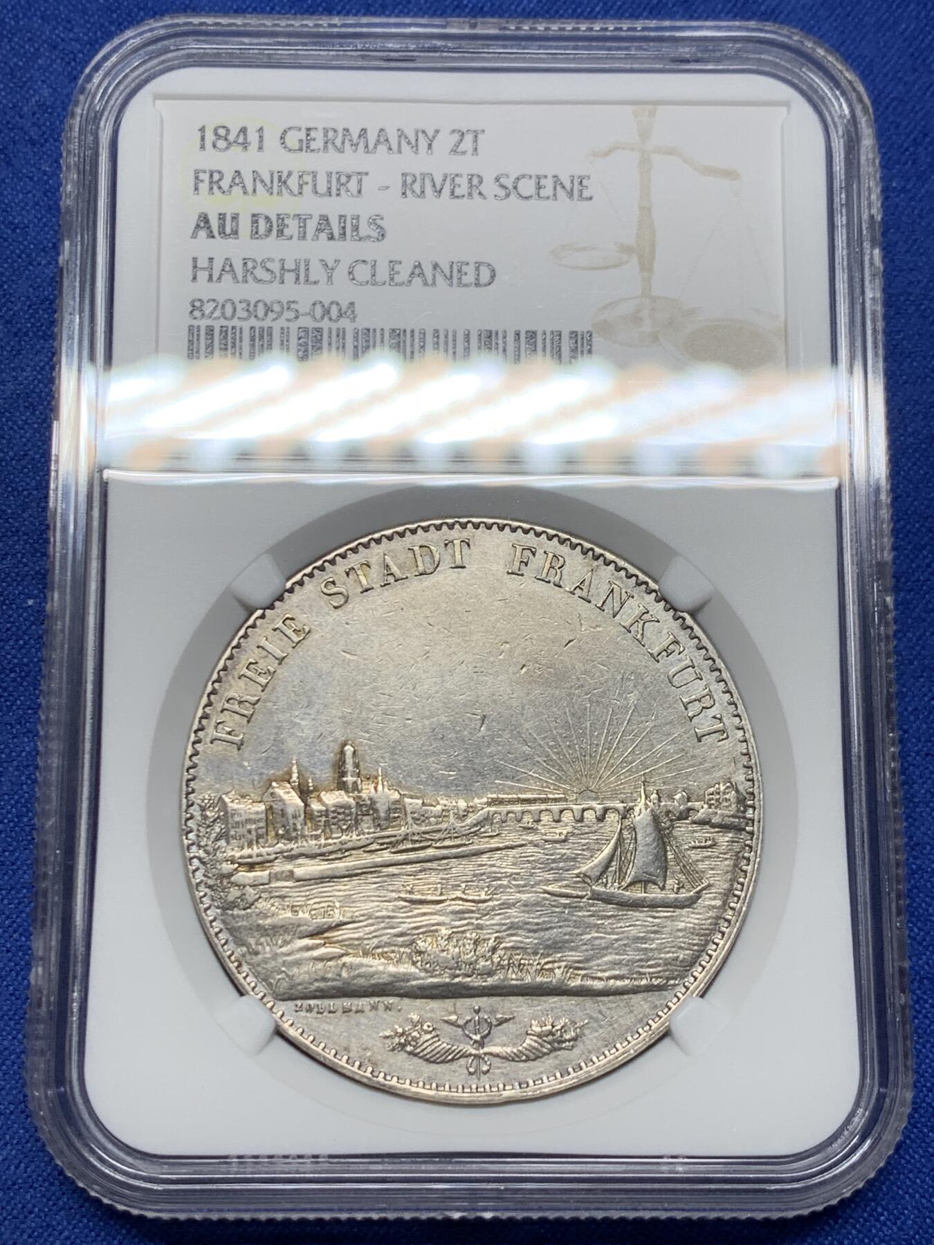 《竞宝斋》第443场 周日，周一，2场连拍 （全场包邮） NGC AUD 法兰克福1841年景观2泰勒银币 城市景观系列必备品种
