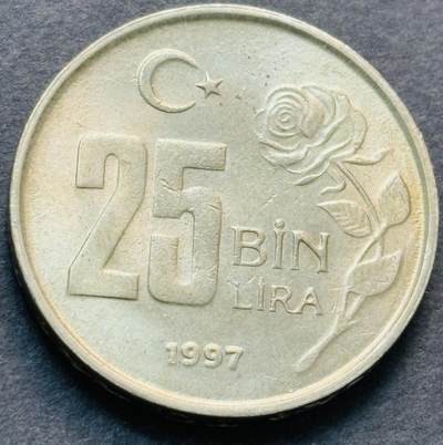 文馨钱币收藏第 284 场，【 长期接收代拍品】老藏家拍品南朝鲜李承晚时期货币，泰国大型纪念币，土耳其各时期及各国套币场 - 原光品相 1997 年土耳其 2.5 万里拉