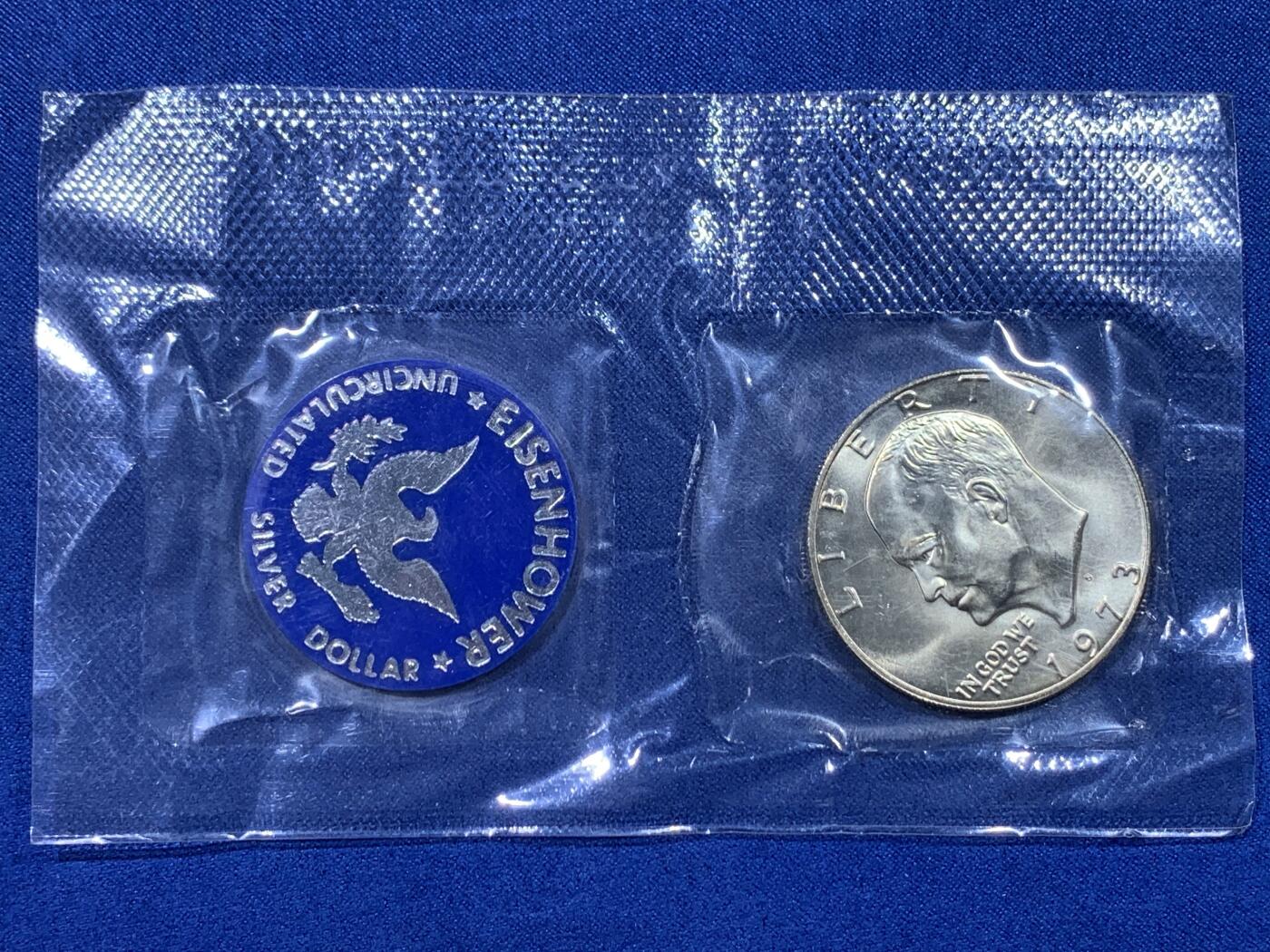 《竞宝斋》第443场 周日，周一，2场连拍 （全场包邮） 美国1973年艾森豪威尔1美元大银币 原封未拆