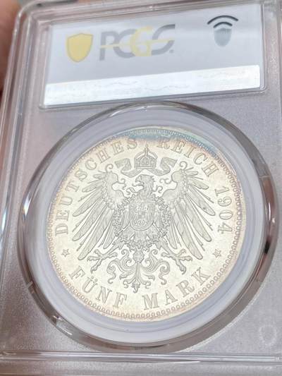 PCGS-PR64CAM 1904年德国萨克森乔治国王逝世纪念精制5马克 .